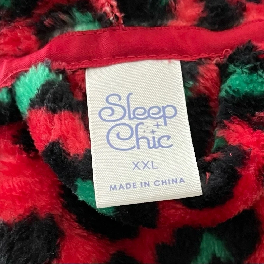 🔥 Sleep Chic NWT Plush Short Robe XXL Red Green Animal Print